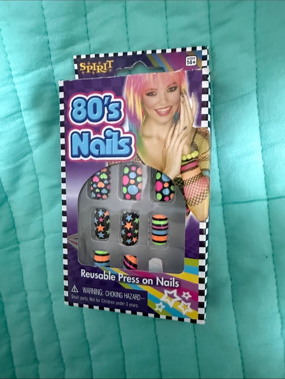 Spirit 80's Nails Reusable Press-On Nails in Black with Neon Multicolor Accents
